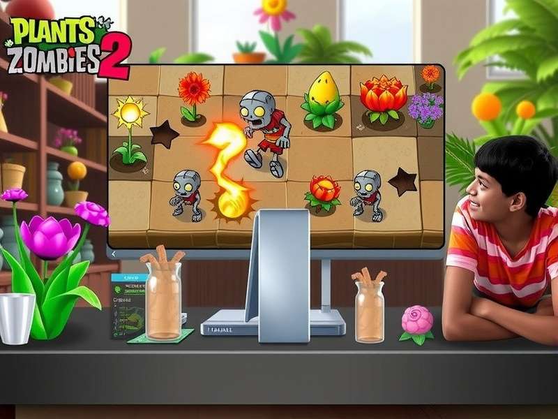 Plants Vs Zombies 2 gameplay screenshot showing plants fighting zombies